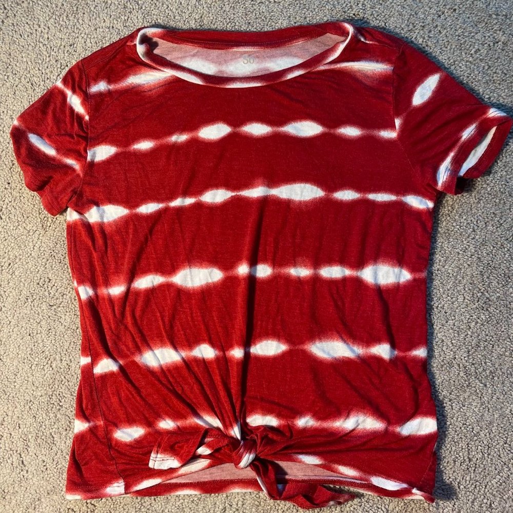 Red and White Tie-Front Top